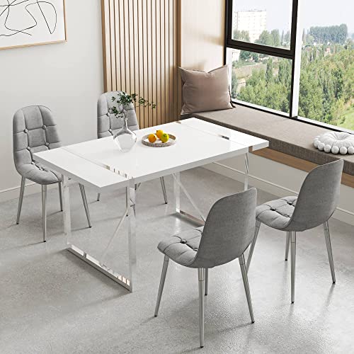 Goujxcy Dining Table, Rustic Industrial Rectangular Mdf Wood White Dining Table For 4-6 Person, With Thick Engineered Wood Tabletop And Plating Metal Legs For Kitchen Dining Room (White5) #TOP7
