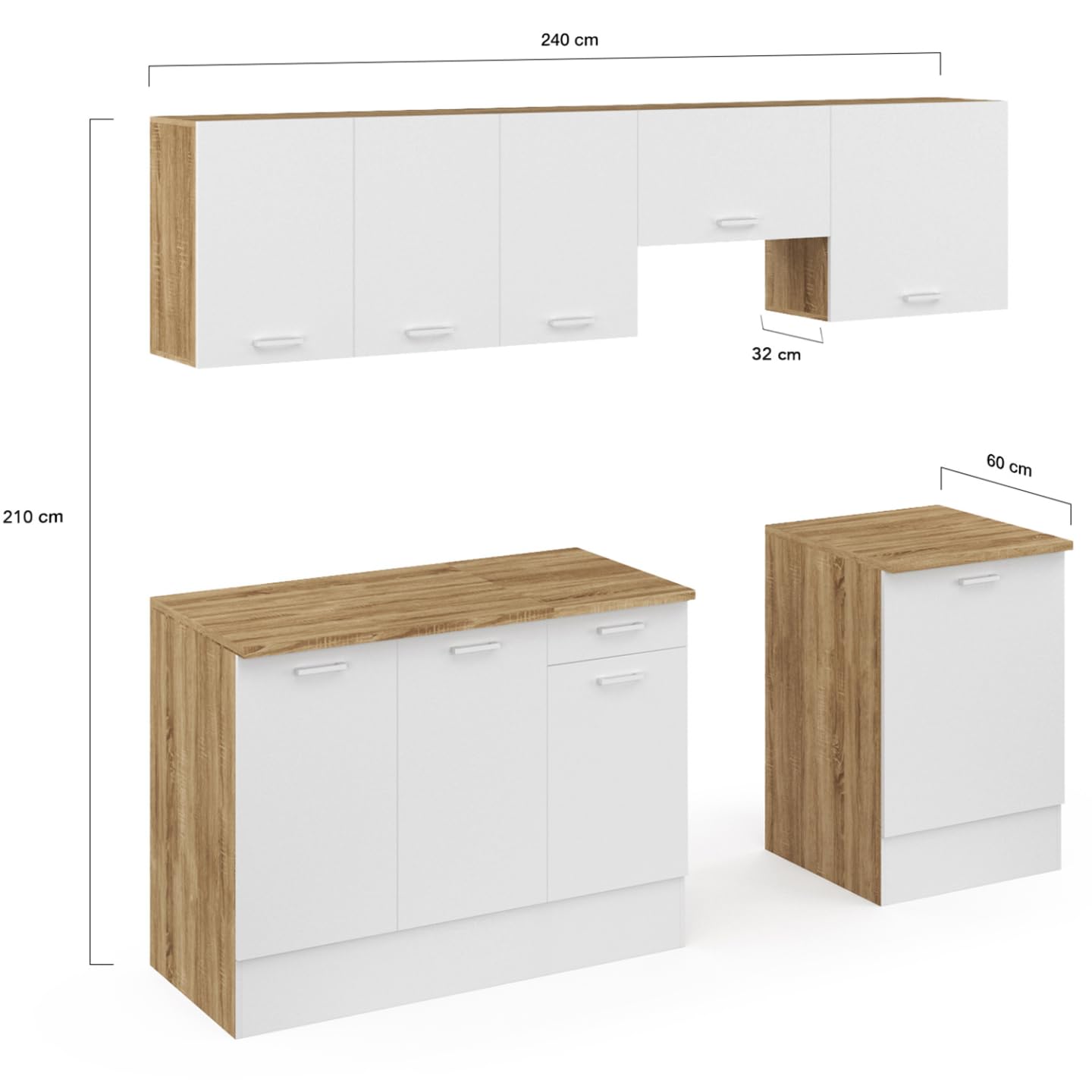 IDMarket - Cuisine complète 240 cm Subtil avec Plan de Travail 7 éléments Bois et Blanc