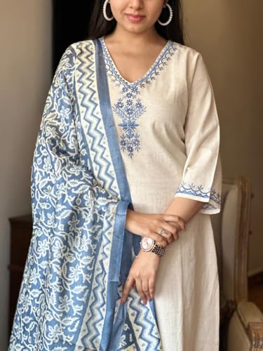 Image of Khadi Kurtaset With Khadi Silk Dupatta For Womens