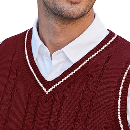 Mens V-Neck Knitted Sweater Vest Cable Knit Slim Fit Pullover Vests Casual Sleeveless Sweater Vest2