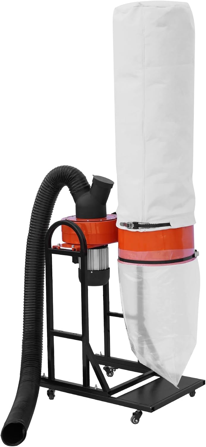 VEVOR 1.5 HP Dust Collector, 716 CFM, Portable Vortex Dust Collector, with 47 Gallon Collection Bag and Mobile Base, 120V, 3400 RPM, 5μm Canister Filter Kit, for Woodworking Dust Collection System