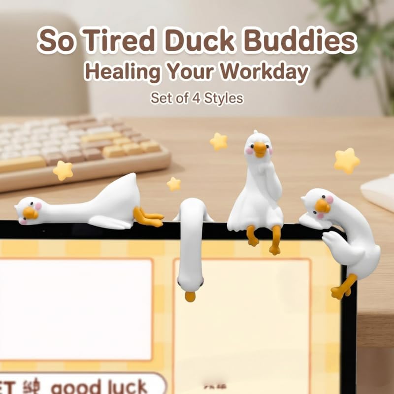 4Pcs Resin Goose Figurines, Mini Lazy Duck Statues for Computer Monitor, Desk, Car Dashboard Decor, Cute Funny Office Accessories, White Duck Gift image 3