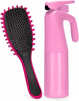Kit Escova para Fitagem de Cabelo com Borrifador Spray Contínuo, 2 Peças, Multicolorido, para Cabelos Cacheados e Ondulados