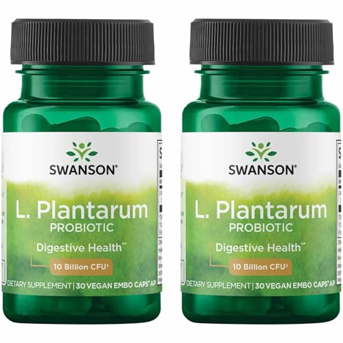 Swanson L. Plantarum - 10 Billion CFUs - Probiotic Supplement for Occasional Gas & Bloating - Supports Lower GI Tract Health* - No Refrigeration Needed - Non-GMO - 30 Vegan Capsules (2 Pack)