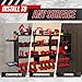 Large Power Tool Organizer Wall Mount, With Attachable Shelves - Garage Storage System, Heavy Duty 4-Tier Rack Holds 12 Drills – Screw Holder Accessories, Utility Shelf for Workshop Organization