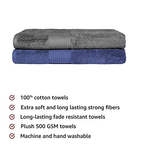 Image of FRESH FROM LOOM 500 GSM Towels for Bath | High Water Absorber & Quick Dry | Ultra-Premium |100% Pure Cotton | Skin Friendly & Soft Men & Women Bath Towel Set (27 x 54 inch | Blue and Grey) - 2pc
