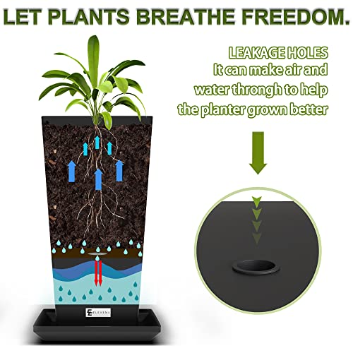 Elevens 20" Outdoor Planter Black Larger Flower Pots Indoor Modern Tapered Square Outdoor Planter Indoor And Outdoor Flower Pots For Front Door, Patio And Deck（2 Packs） #TOP5