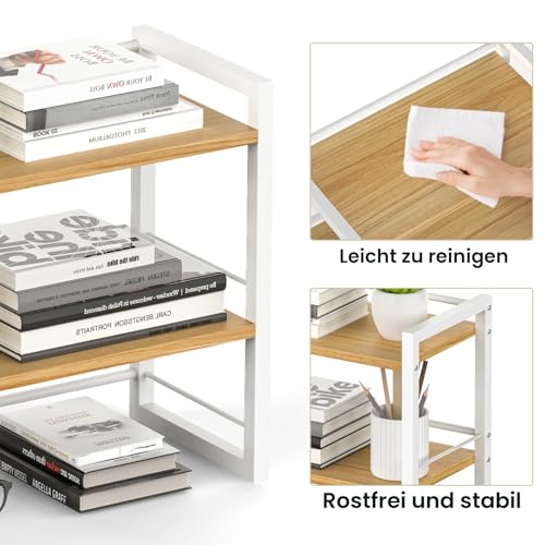 THYGIFTREE Schreibtisch Regal Organizer aus Holz, Aufbewahrungsregal für Schreibtisch Bücherregal, Regal für Schreibtischplatte und Kommode (weiß)