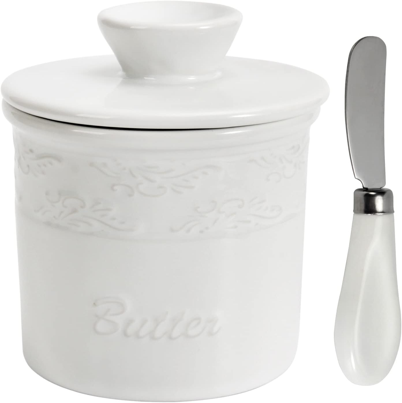 SGAOFIEE Porcelain Butter Crock, Butter Keeper Dish