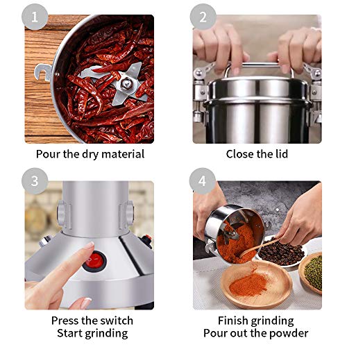 OKF Grain Mills Electric Stainless Steel Grain Grinder Mill High-speed Cereals Corn Herb Spice Flour Mill Commercial Grade Machine Dry Grain Grinder