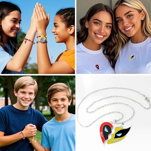 Best Friends Necklace For 2 Bff Matching Heart Puzzle Pendant Silver Stainless Steel Chain Superhero Friendship Necklace Bracelet Key Chain Set Jewelry3