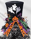 CiyvoLyeen Halloween Tree Topper Hat Ghost Tree Topper Velvet Hat with Handmade Bows for Tree Top Pumpkin Black Cat Decoration Halloween Spooky Decor Home Holiday Party Decoration Supplies