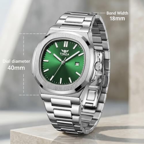 Image of Luxury Business Analog Quartz Watch for Men Sunburst Dial, Stainless Steel Strap, Date Display, Luminous Hands & Water Resistant (Green)