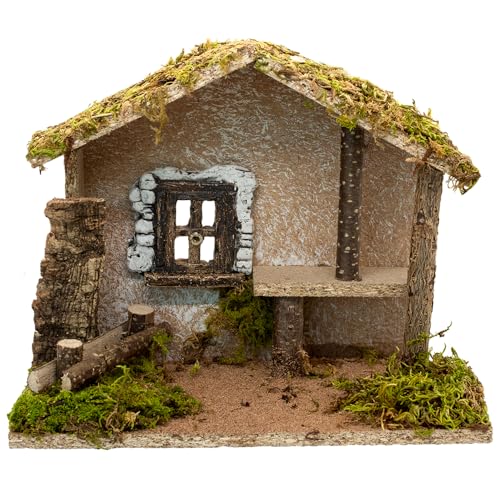 8 Nativity Stable for tabletop with Window and Mossy Roof | Charming Tabletop Creche for Bethlehem Christmas Manger Scene | Traditional Religious Christian Home Décor for Holidays | Made in Italy