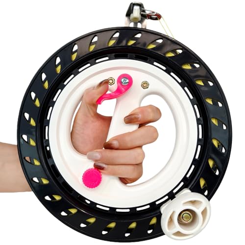 Kite String Reel Winder for Kids & Adults, 8.3 inches Dia with 985ft Line, Kites Reel with Brake, Anti-Rotation Knob Equipped, Kite String Spool for Teens and Beginners (Black)
