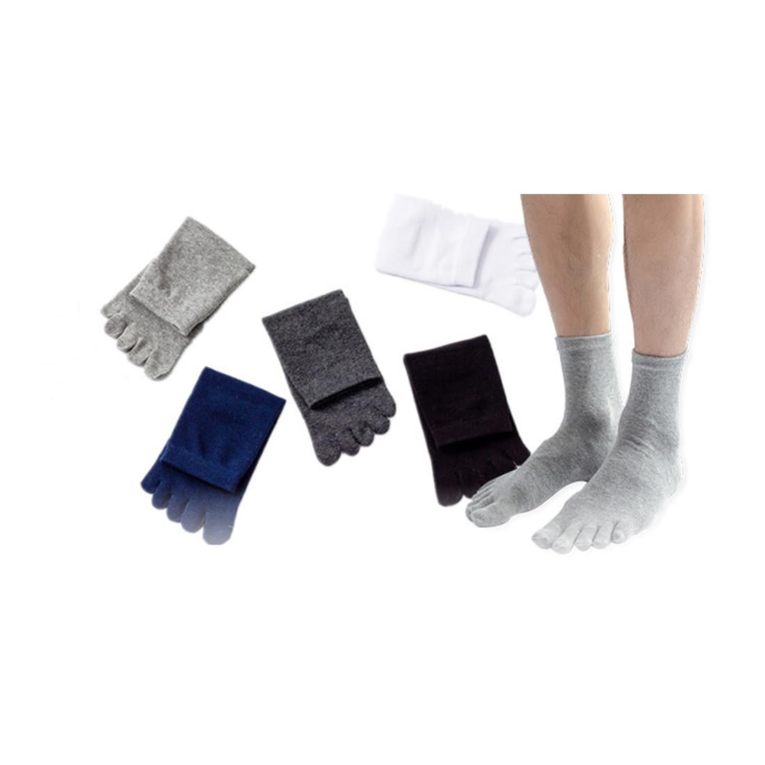 Herren-Zehensocken, Fünf-Finger, Baumwolle, Crew-Socken, Sport, Laufen, Knöchelsocken, klassisch, einfarbig, 5 Paar
