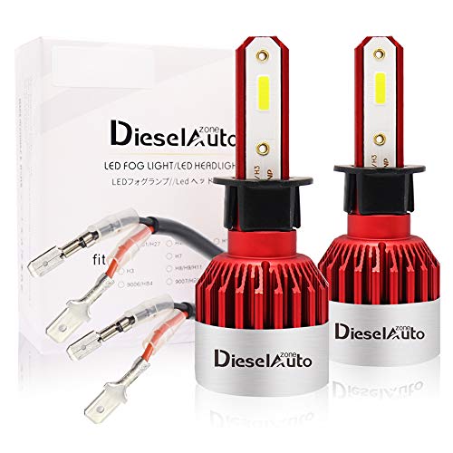 Diesel Auto Zone H3 Led bombillas para faros delanteros Kit de conversión 9000LM 72W 6500K puro blanco para COB Chips 12V luces led coche - 1 años de garantía (Pack de 2)