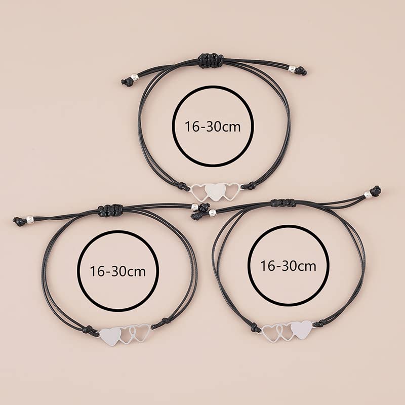 Image of YALLNASL Matching Bracelets for Mom and Daughter Set of 3, Mother Daughter Heart Bracelets for Mom Daughter Bracelet Set for Mama Mommy 2 Daughter Graduation Christmas Gifts