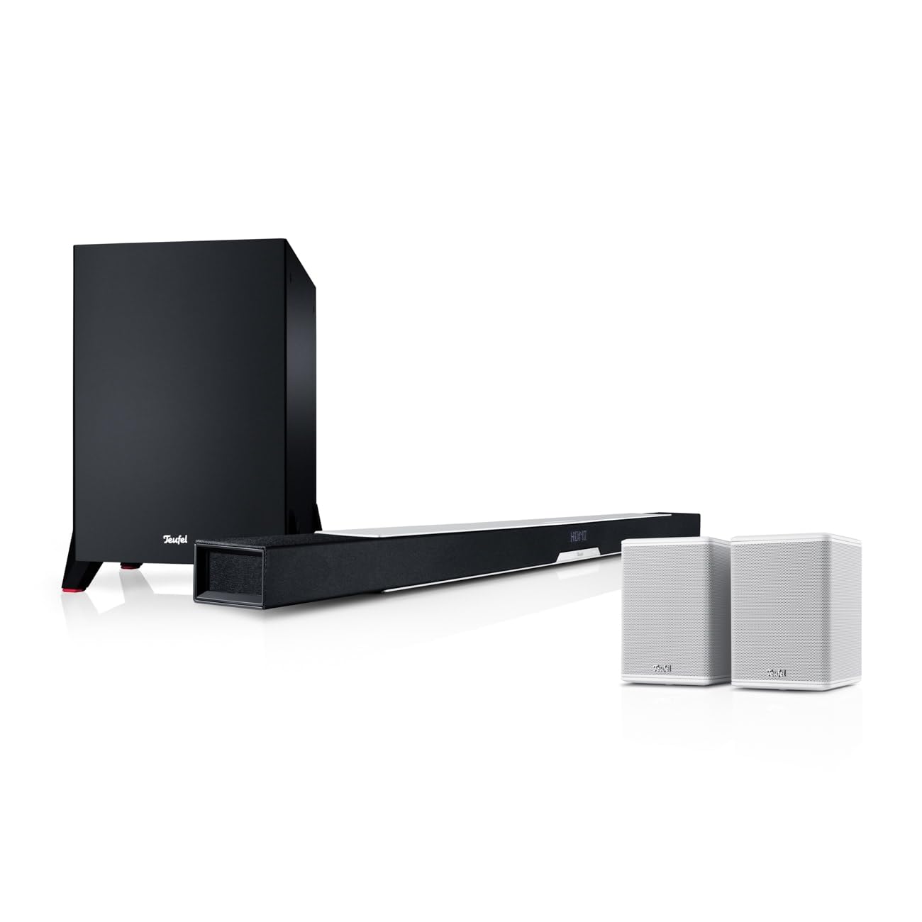 Teufel CINEBAR LUX Surround Ambition 5.1 Set – Barre de son avec haut-parleur arrière actif sans fil, caisson de basses, Dolby Audio, Wi-Fi, Bluetooth, Multiroom, Pass-Through 4K, HDMI 3D ARC CEC –