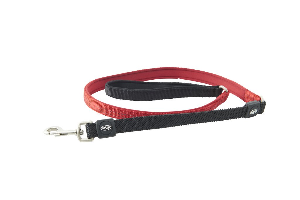 Laisse Buster Kruuse en néoprène rouge pour balades en forêt