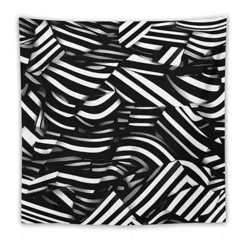 Tapisserie murale tissu esthétique déco murale salon et chambre lignes noires blanches