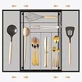 Sedegn Silverware Organizer Metal Mesh, Large Drawer Organizer, Utensil Cutlery Tray for kitchen drawers, Expandable Flatware Organizer with 8 Compartment Black 11.6'~20' x 17.3'