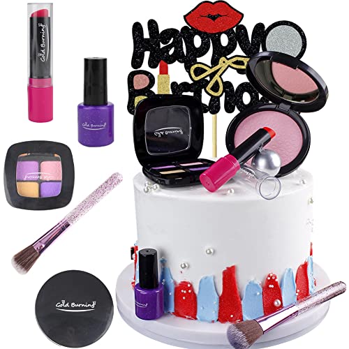 HGSHUO Décoration de Gâteau Maquillage Cake Topper Happy Birthday Topper Gâteau Décoration Cupcake Anniversaire Décoration Cosmétiques Fill Deco Gateau