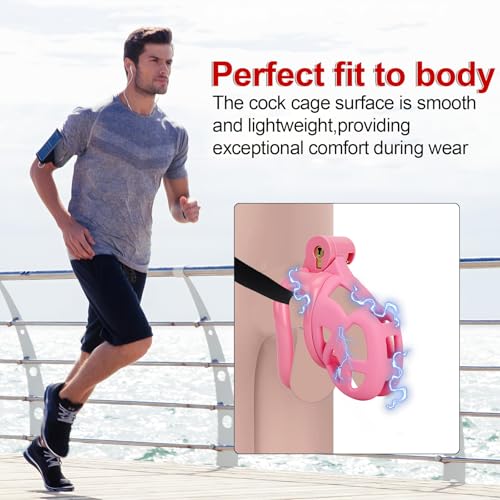 Image of Male Chastity Cage with Elastic Belt & Invisible Lock - 4 Ball Ring Sizes, Ultralight Large Penis Cage for Comfort Fit Long Term Wear(S-70mm) [Pink] - BDSM Gear, Bondage Sex Toys Accessories for Men