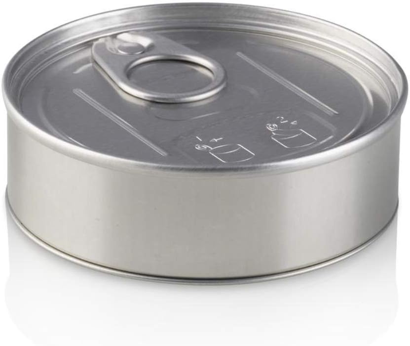 PRESSITIN Press It In Tuna Tin Cans 100ml 7g 7 gram Holds - BLACK LIDS & RX LABELS INCLUDED - Self Hand Sealed - Smell Lock Tamper Evident Proof (20)