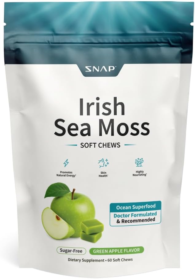 Snap Supplements Irish Sea Moss, Marine Algae Rich in Micronutrients & Antioxidants to Support Healthy Metabolism and Vitality, 60 Sugar-Free Soft Chews