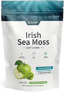 Snap Supplements Irish Sea Moss, Marine Algae, Green Apple, 60 Soft Chews