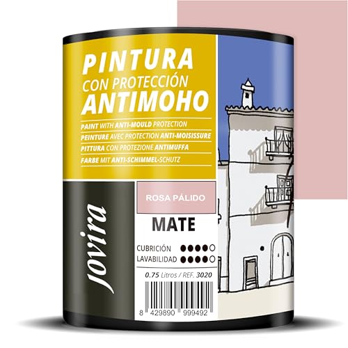 JOVIRA PINTURAS Pintura Antimoho, Evita el moho, resistente a la aparición de moho en paredes, aspecto mate. (750 Mililitros, Rosa Pálido)