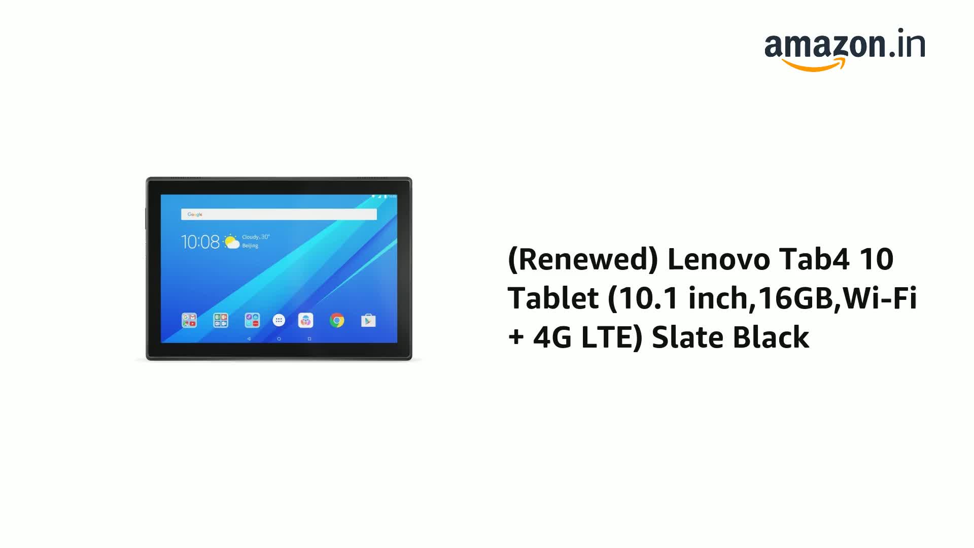 Renewed) Lenovo Tab4 10 Tablet (10.1 inch,16GB,Wi-Fi + 4G LTE