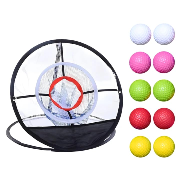 Hojalis Golf Chipping Net, Chipping Game with 10 Balls & Storage Bag, Chip Shot Net Set for Wedge Practice, Pop Up Golf Practice Nets for Backyard Indoor Outdoor, Golfs Gift for Men