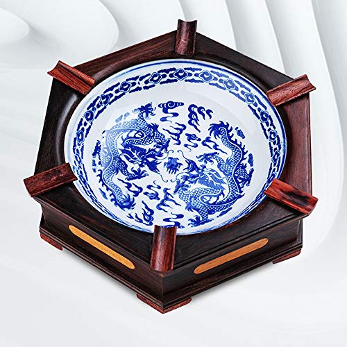 Quesheng Ceramic Ashtray With Solid Wood Base, Hexagonal Old-Fashioned Classic Desktop Ashtray #TOP3