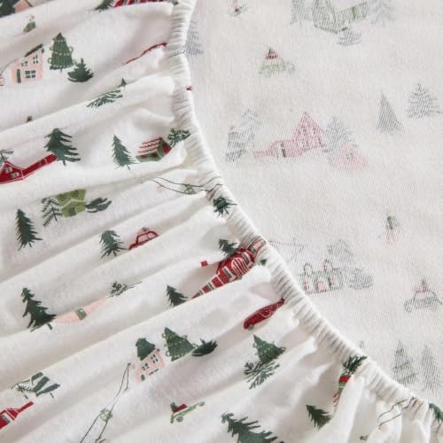 Image of Martha Stewart - Flannel Sheets King Size, Anti-Pilling & Wrinkle Resistant Cotton, Touchably Soft for All-Season Comfort - Bed Sheets with Matching Pillowcases & Fitted Sheet (Ski Village Green)