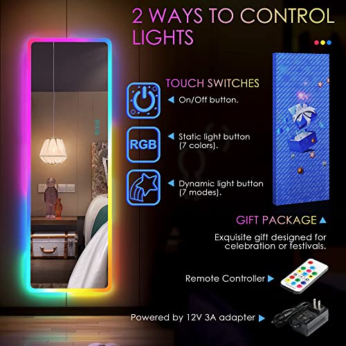 LVSOMT Full Length Mirror with LED Lights, RGB Full Body Mirror, Wall