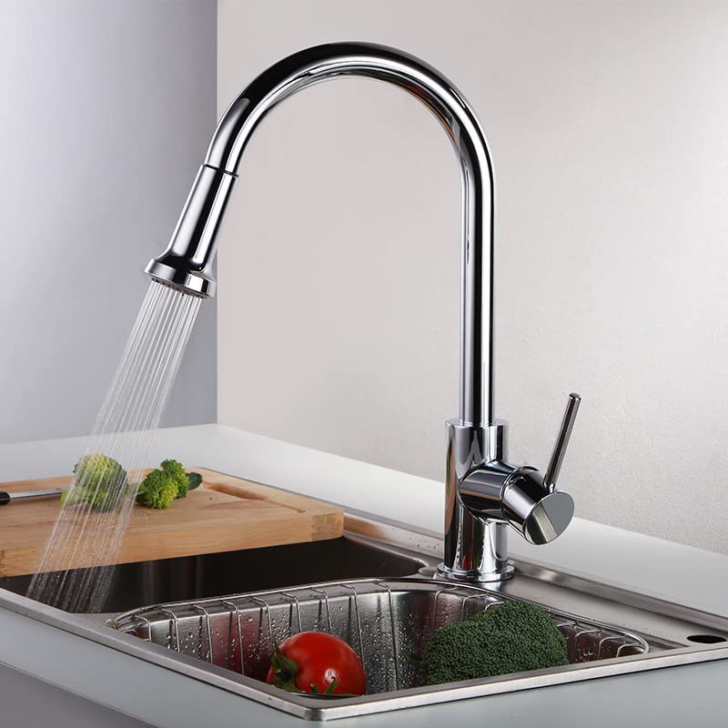 Robinet de cuisine à tirette en cuivre chromé à double sortie d'eau