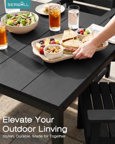 Image of SERWALL Outdoor Dining Set, 9 Piece HDPE Armless Dining Set, Black