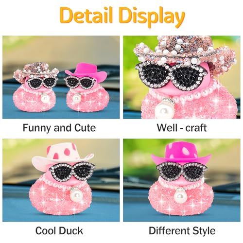 image for wonuu Pink Diamond Rubber Duck Car Ornaments Dashboard Decorations for