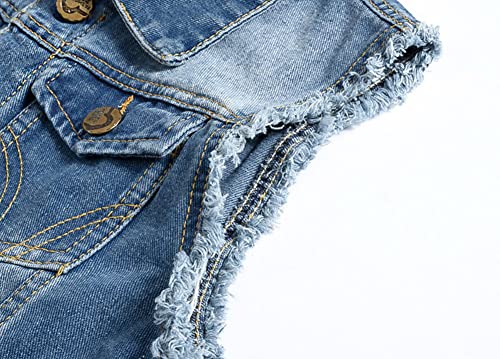 Image of Men's Sleeveless Ripped Denim Vest Casual Slim Fit Button Down Jeans Vests Jacket