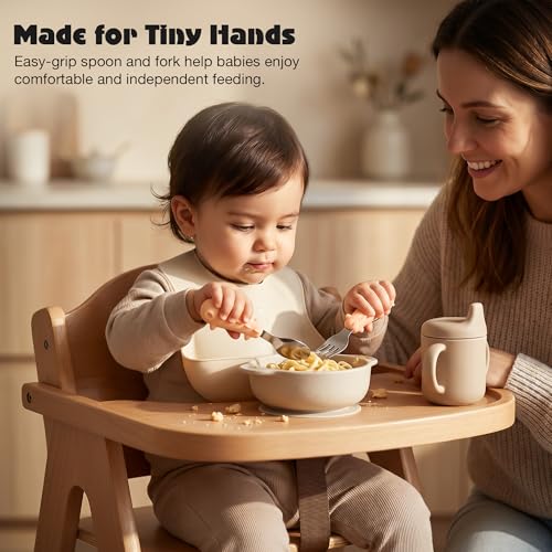 Image of Baybee Stainless Steel Baby Feeding Spoons Set of 2 | Bpa Free- Food Grade Self Feeding Training Utensil Spoon & Fork | Baby & Toddlers Gum Friendly Weaning Supplies for Kids 4 Months+ (Pink)