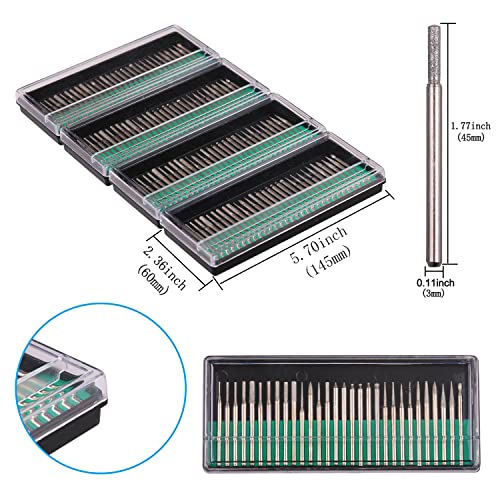 Diamond Burr Bits, Wenora Diamond Burr Bits Drill Kit For Rotary Tool Metal Woodworking Router Grinding Engraving Carving- 1/8"(3Mm) Shank Pack Of 120Pcs/ 4 Sets #TOP1