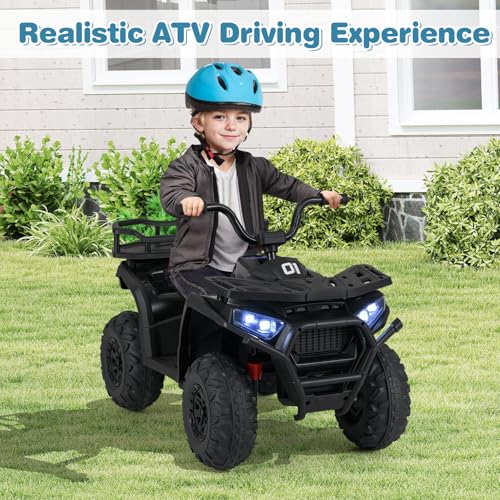 OLAKIDS 24V 4x4 Ride on Car, Kids ATV Quad with Bluetooth Music, LED Lights, Power Display, Rear Storage Rack, Spring Suspension, Electric 4 Wheeler for Kids Boys Girls Aged 3+ Years (Black) - Image 4