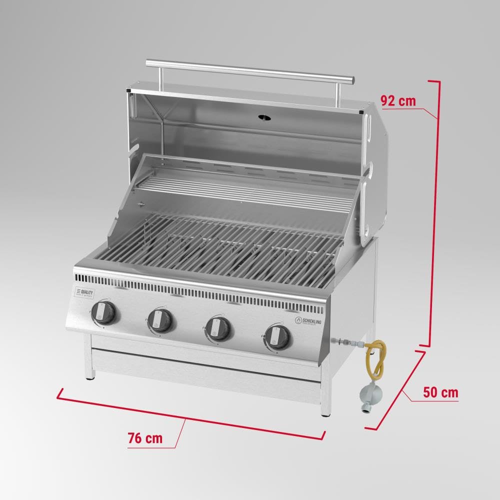 Einbau Gasgrill "Hermann XL - Classic" Einbaugrill mit Deckel für Outdoor Küche Grillküche – Gasgrill 100% aus Edelstahl – Fettwanne mit Frontauszug – 4x5kW Brenner – Made in Germany