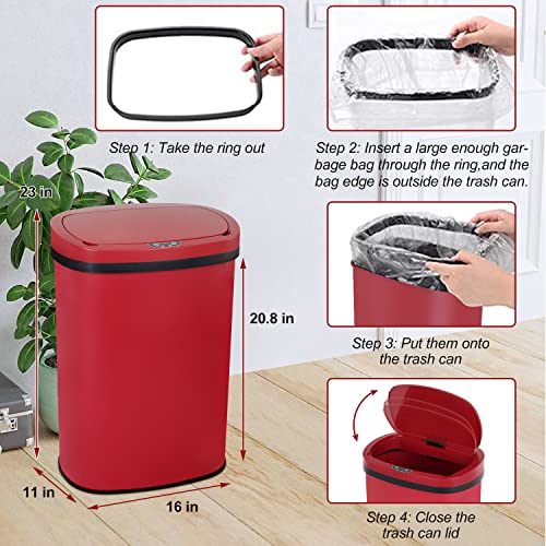 Caneca de basura automática 13 galones acero inoxidable roja miniatura 6