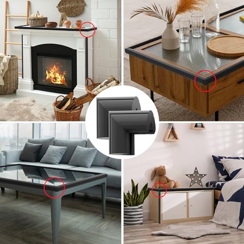Image of 8 Pack Large Table Corner Protector for Kids, Baby Proofing Soft Rubber Foam Cushion Corner Covers, Heavy-Duty Corner Bumper Guards for Furniture Stair Cabinet Fireplace - Pre-Taped, Black