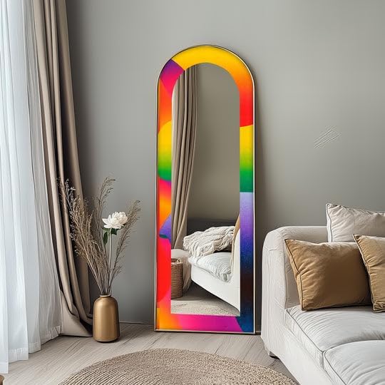 23,5’’W x 67’’H Rainbow Gradient Modern – Abstract Floor Mirror Arched Full Lenght Mirror - Arch Full Body Stained Floor Mirror with Black Frame with Black Frame