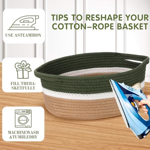 Image of Colingmill 1 Set Woven Basket for Gift Empty with Cellophane Wrap Set 14 x 10 x 5.5 Inch, Medium Decorative Gift Basket Empty to Fill, Cotton Rope Storage Box Decor (Green Khaki)