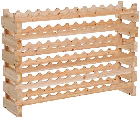HOMCOM Stackable Wine Rack, Modular Storage Shelves, 72-Bottle Holder, Freestanding Display Rack for Kitchen, Pantry, Cellar, Natural